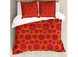 Set Copripiumino Abakuhaus, Design Moderno Con Motivi Geometrici Floreali In Stile Orientale, 200 X 200 Cm + 80 X 80 Cm, Rosso Scarlatto E Marrone Castagna
