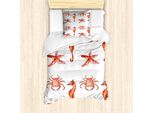 Set Copripiumino Abakuhaus Nautico, Granchi, Cavallucci Marini, Stelle Marine, Disegnati A Mano, Animali Marini Sottomarini, Immagine Dell'oceano, 135 X 200 Cm + 80 X 80 Cm, Corallo Scuro Salmone