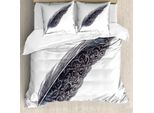 Abakuhaus Set Copripiumino Grigio, Immagine Di Una Penna D'oca Classica Antica Datata Con Motivi A Foglia Su Un Lato, 155 X 220 Cm + 80 X 80 Cm, Grigio Nero