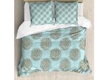 Abakuhaus Set Copripiumino Con Motivo Fiori Di Dalia, Immagine Boho Esotica Della Fresca Estate In Giardino Della Tribù Indigena, 155 X 220 Cm + 80 X 80 Cm, Marrone Blu