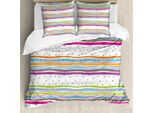Abakuhaus Set Copripiumino A Righe, Strisce Ondulate Astratte, Pois, Nastri, Fiocchi E Cuori, Motivo Grafico Femminile, 155 X 220 Cm + 80 X 80 Cm, Multicolore