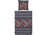 Biancheria Da Letto Hahn In Flanella Fine A Righe Fiori Grigio 135X200 Cm + 80X80 Cm