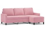 Vidaxl Divano A 3 Posti Con Poggiapiedi Rosa 180 Cm In Velluto