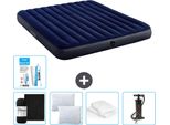 Letto Gonfiabile Intex - 2 Persone - 183 X 203 X 25 Cm - Blu - Lenzuolo Incluso - Bacio - Pompa - Set Di Riparazione E Protezione Per Cuscini
