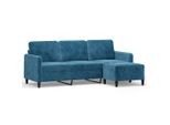 Vidaxl Divano A 3 Posti Con Poggiapiedi Blu 180 Cm In Velluto