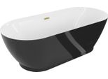 Mexen Roxy Vasca Da Bagno Autoportante 180 X 85 Cm, Bianca/Nera, Troppo Pieno Dorato Spazzolato - 51201808575-55