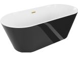 Mexen Flavia Vasca Da Bagno Freestanding 160 X 75 Cm, Bianca/Nera, Troppopieno Oro Spazzolato - 54031608075-55