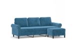 Vidaxl Divano A 3 Posti Con Poggiapiedi Blu 180 Cm In Velluto