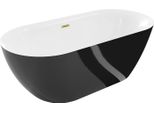 Mexen Roxy Vasca Da Bagno Indipendente 170 X 80 Cm, Bianca/Nera, Troppo Pieno Dorato Spazzolato - 51201708075-55