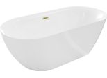 Mexen Roxy Vasca Autoportante 170 X 80 Cm, Bianca, Troppopieno Oro Spazzolato - 51201708000-55