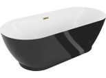 Mexen Roxy Vasca Da Bagno Autoportante 180 X 85 Cm, Bianca/Nera, Troppopieno Dorato - 51201808575-50