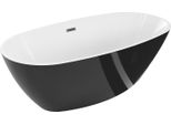 Mexen Eris Vasca Da Bagno Autoportante 170 X 80 Cm, Bianca/Nera, Troppo Pieno Grigio Canna Spazzolato - 53441708075-66