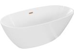 Mexen Eris Vasca Da Bagno Autoportante 180 X 80 Cm, Bianca, Troppo Pieno Rame Spazzolato - 53441808000-65