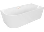 Mexen Mia Vasca Da Bagno Indipendente Ad Angolo Destro 160 X 75 Cm, Bianca, Troppo Pieno Rame Spazzolato - 52691607500P-65