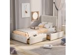 Cdglobal Letto Imbottito Letto Singolo Letto In Legno Con Testata Regolabile In Altezza, Rete A Doghe E Due Cassetti, Velluto 90X200Cm Letto Per Ragazzi Letto Per Bambini Beige