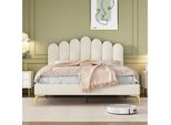 Letto Imbottito 140 X 200 Cm Struttura Letto Singolo Letto Matrimoniale Letto Di Design Con Rete A Doghe Testiera A Doghe In Legno In Beige, Struttura Letto 140X200
