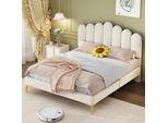 Cdglobal Letto Imbottito 140X200Cm Con Testata A Forma Di Fiore E Rete A Doghe, Testata Regolabile In Altezza, Velluto Letto Matrimoniale Letto Funzionale Letto Per Bambini Letto Per Giovani