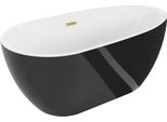 Mexen Eos Vasca Da Bagno Autoportante 170 X 75 Cm, Bianca/Nera, Troppo Pieno Oro Spazzolato - 52471707575-55
