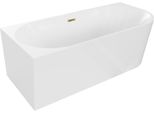 Mexen Mia Vasca Da Bagno Freestanding Angolare Sinistra 150 X 75 Cm, Bianca, Troppopieno Dorato - 52691507500L-50