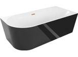 Mexen Mia Vasca Da Bagno Freestanding Angolare Destra 150 X 75 Cm, Bianca/Nera, Troppo Pieno Rame Spazzolato - 52691507575P-65