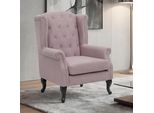 Poltrona Chesterfield, Poltrona Club Reclinabile Poltrona Ad Ala, Tessuto Idrorepellente ~ Rosa Chiaro Senza Pouf