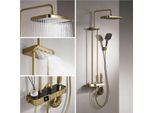 Sistema Doccia Con Termostato Oro Spazzolato, Miscelatore Set Doccia Colonna Doccia Con Display Digitale, Doccia A Pioggia In Ottone, Soffione Da 30 Cm
