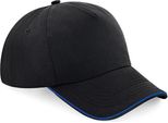 Beechfield B25C | Authentic 5 Panel Cap - Piped Peak, 100 % Baumwoll-Twill - Farbe: Black/Bright Royal - GrößE: Taglia Unica