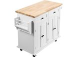 Succebuy Carrello Isola Da Cucina, Larghezza 35,4 Pollici, Piano In Legno Massiccio, Tavolo Mobile Con Armadio, Portaspezie, Portasciugamani, Cassetto, Isola Mobile Portatile Su Ruote, Bianco