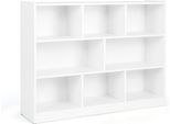 Libreria Con 8 Scomparti, Scaffale A 3 Livelli Per Soggiorno, 122 X 32 X 93 Cm, Bianco