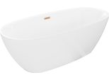 Mexen Luvo Slim Vasca Da Bagno Freestanding 170 X 75 Cm, Bianca, Troppo Pieno Rame Spazzolato - 52801707500-65