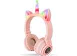 Cuffie Per Bambini, Cuffie Bluetooth 5.0 Per Bambini, Dotate Di Pulsante On Bass Boost, Cuffie Stereo Senza Fili Con Luce Led, Orecchio Di Gatto Ragazze