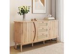 Credenza In Rattan Con Ante Scorrevoli E Ripiani Regolabili, Cassettiera