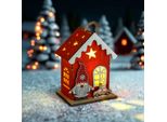 Decorazione Natalizia A Led - Casetta In Legno Con Gnomo - Led Bianco Caldo - Rosso - Con Cordino Per Appendere - Con Batteria - 7,5 × 5 × 10 Cm - 2 Design (Casuale) - 1 Pezzo [59746].