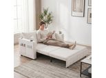 Lvhom Divano Letto Con Schienale Regolabile In 3 Posizioni E Usb, Divano Letto Estraibile, 2 Posti Con Portabicchieri Salvaspazio 139X73X83Cm, Beige