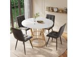 Set Da Pranzo Flieks, Tavolo Da Pranzo Con 4 Sedie, Tavolo Rotondo 100X75 Cm, Tavolo Per Sala Da Pranzo Soggiorno, Sedie Imbottite Con Seduta In Velluto, Grigio
