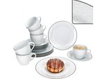 Venice 18Pc Servizio Caffè In Porcellana Bianca Tazza Piattino Piatto