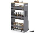 Costway Carrello A Nicchia 20 Cm, Carrello Da Cucina A 4 Livelli Con Stazione Di Carico, Scaffale A Nicchia Su Rotelle, Carrello Di Servizio Con Maniglia E Ringhiera, Scaffale Da Bagno, Grigio