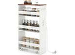 Costway Carrello A Nicchia 20 Cm, Carrello Da Cucina A 4 Livelli Con Stazione Di Carico, Scaffale A Nicchia Su Rotelle, Carrello Di Servizio Con Maniglia E Ringhiera, Scaffale Da Bagno In Legno, Bianco