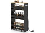 Costway Carrello A Nicchia 20 Cm, Carrello Da Cucina A 4 Livelli Con Stazione Di Carico, Scaffale A Nicchia Su Rotelle, Carrello Di Servizio Con Maniglia E Ringhiera, Scaffale Da Bagno, Nero