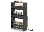 Costway Carrello A Nicchia 20 Cm, Carrello Da Cucina A 4 Livelli Con Stazione Di Carico, Scaffale A Nicchia Su Rotelle, Carrello Di Servizio Con Maniglia E Ringhiera, Scaffale Da Bagno
