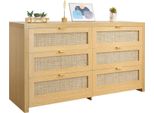 Vevor Cassettiera In Rattan Con 6 Cassetti E Maniglie In Metallo, Mobile Moderno In Rattan Per Camera Da Letto, Soggiorno E Corridoio (144,5 X 45 X 79,5 Cm) Armadio Cassettiera