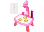Tavolo Da Disegno Multifunzionale Per Bambini, Proiettore Led, Lavagna Da Colorare, Giocattolo Educativo (Rosa)