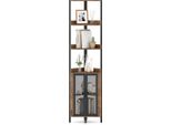 Costway Scaffale Angolare A 6 Livelli, Libreria Angolare Da 170 Cm Con Armadio, Ante E Struttura In Metallo, Libreria, Scaffale Portaoggetti, Marrone, 32X32X170 Cm
