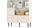 Costway Libreria A 6 Cubi, Libreria Con 3 Cassetti In Tessuto Estraibili, Mobile Contenitore Con Gambe Per Soggiorno E Ufficio, Bianco