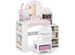 Tavolo Da Trucco Per Bambini Costway, Tavolo Da Trucco Per Bambini Con Specchio, Tavolo Da Toeletta Con Ripiani, Libreria E Scatola In Tessuto, Tavolo Cosmetico Per Bambine Dai 3 Anni In Su, Bianco