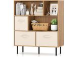 Costway Libreria A 6 Cubi, Libreria Con 3 Cassetti In Tessuto Estraibili, Mobile Contenitore Con Gambe Per Soggiorno E Ufficio, Natura