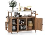 Carrello Per Barbecue Da Esterno Costway, Carrello Di Servizio Su Rotelle 130X47X92Cm, Isola Da Cucina Con Piano Di Lavoro In Acciaio Inox, Portaspezie, Armadietto E Porta Asciugamani