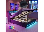 Unboxg Letto Imbottito 160X200 Cm Con Testata A Led, Letto Matrimoniale Con Usb E Rete A Doghe, Contenitore Idraulico E Struttura In Metallo, Letto Per Ragazzi, Tessuto Di Lino Grigio