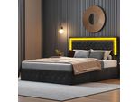 Unboxg Letto Imbottito 160X200 Cm, Struttura Letto Matrimoniale, Struttura Letto Idraulica Con Contenitore, Letto 160X200 Con Illuminazione Led E Stazione Di Ricarica, Velluto, Nero