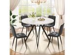 Set Da Pranzo Flieks 5 Pezzi, Tavolo Da Pranzo Con 4 Sedie In Lino, Tavolo Rotondo 100X100X76 Cm, Set Da Pranzo Moderno, Nero + Grigio